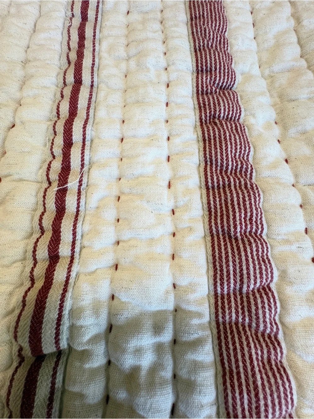 Pottery Barn Nellie Quilted King Shams Pair Ticking Stripe Tassel Boho Set